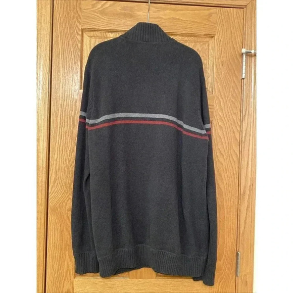 Eddie Bauer Mens Pullover Sweater 1/4 Zip Size Tall L 100% Cotton Gray Striped - Picture 3 of 4